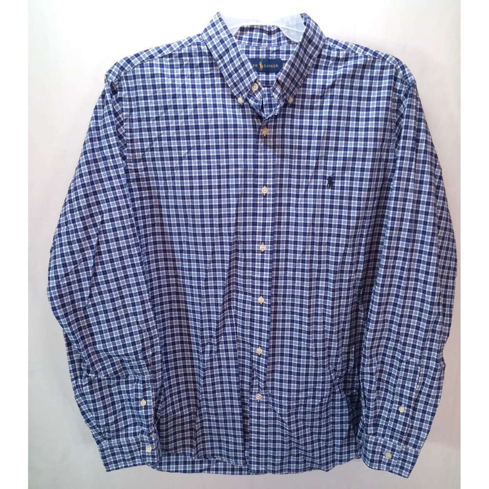 Ralph Lauren Men's Long Sleeve Button Down Casual Shirt, XL, Blue Plaid